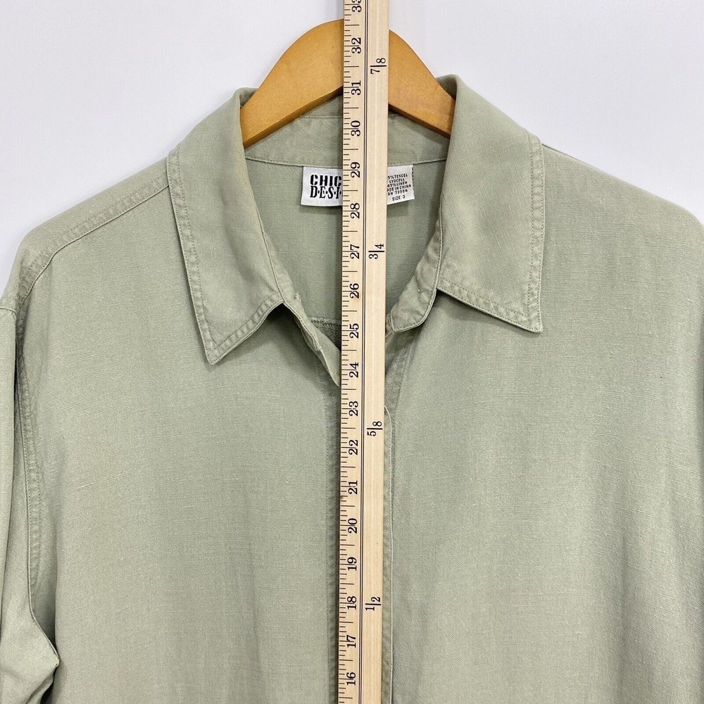 Chico's Design Jacket Womens 3 Green Tencel Linen Button Utility Shirt Top XL - Picture 9 of 12